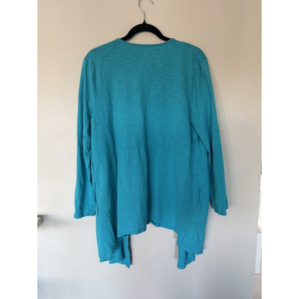 Chicos The Ultimate Tee Cardigan Womens Sz 2 Turquoise Long Sleeve Lightweight - Picture 4 of 7